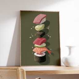 Deconstructed Sushi Art Print, Modern Japanese Food Illustration, Minimal Kitchen Wall Decor, Contemporary Asian Artwork For Dining Room - thumbnail 2