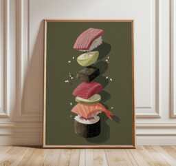 Deconstructed Sushi Art Print, Modern Japanese Food Illustration, Minimal Kitchen Wall Decor, Contemporary Asian Artwork For Dining Room - thumbnail 1
