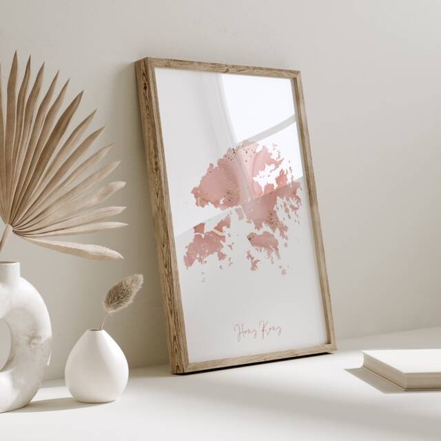 Hong Kong Map Pink & Gold Wall Art Print - image 1