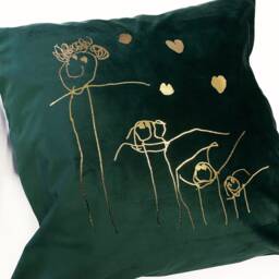 Velvet Childrens Drawing Cushion- Luxury Personalised Cushion - Grandparents Gift Kids Artwork Pillow - thumbnail 2