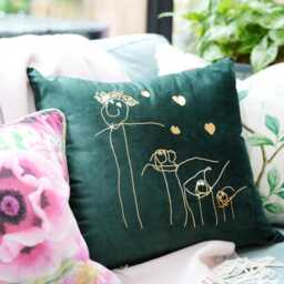 Velvet Childrens Drawing Cushion- Luxury Personalised Cushion - Grandparents Gift Kids Artwork Pillow