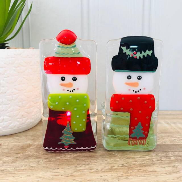 Fused Glass Snowman Decoration - Christmas Decoration, Snowman Decoration, Cornish - image 1
