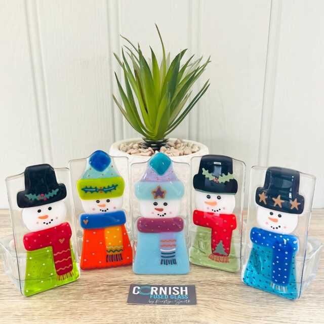 Fused Glass Snowman Festive Candle Holder Christmas Decoration - Snowman Decoration, Cornish - image 1