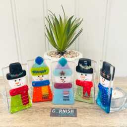 Fused Glass Snowman Festive Candle Holder Christmas Decoration - Snowman Decoration, Cornish - thumbnail 2