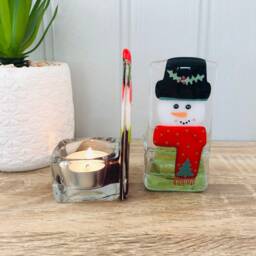 Fused Glass Snowman Decoration - Christmas Decoration, Snowman Decoration, Cornish - thumbnail 2