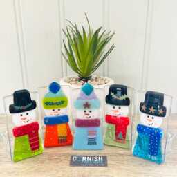 Fused Glass Snowman Festive Candle Holder Christmas Decoration - Snowman Decoration, Cornish