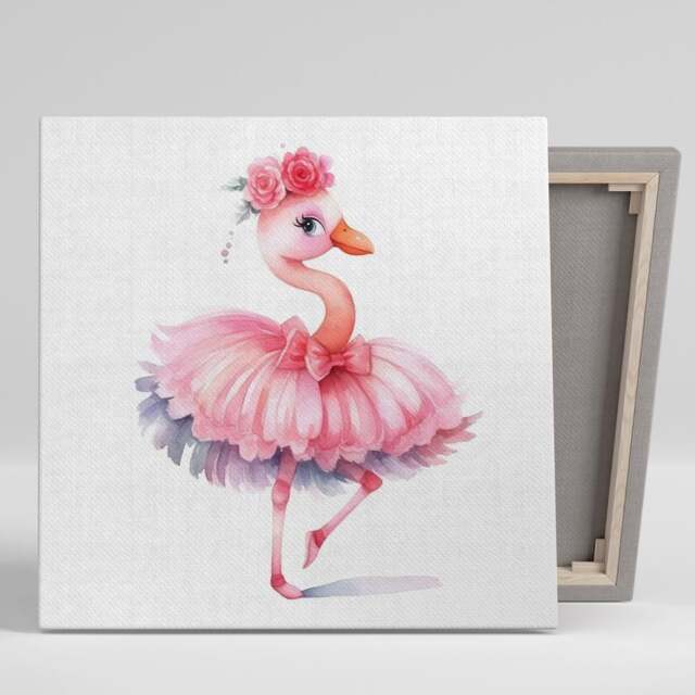 Ballerina Flamingo Blush Wall Art, Canvas Or Poster, Whimsical Animal Floral Decor, Nursery Children's Bedroom Bathroom Art Pink Green - image 1