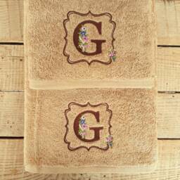 Custom Embroidery Personalized Monogrammed Hand Or Bath Towel/Floral Gift Initials Name On Maroon Navy Gray White Beige Brown - thumbnail 2