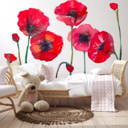 Red Flower Wall Decal For Nursery, Flowers Poppies Home Decor, Large Sticker Poppy Watercolor Print - thumbnail 1
