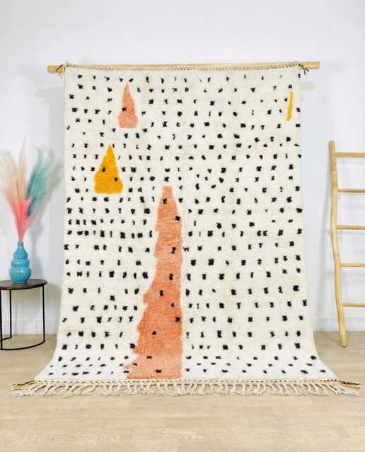 Moroccan Ivory Berber Rug, Handwoven Wool Shag Polka Dot & Geometric Shapes, Authentic Beni Ourain Style Carpet, Large 9x12 Area Rug - image 1