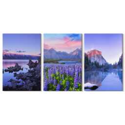 Canvas Art Set Of 3 - Mountain Landscapes With Water, Sky & A Field Flowers, Purple Wall Art, Hanging Piece - thumbnail 3