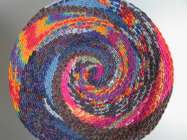 Abstract Spiral Original Design Coiled Jute Fiber Wall Hanging Basket - Multi-Color, Multi-Pattern - One-Of-A-Kind - image 1