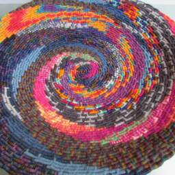 Abstract Spiral Original Design Coiled Jute Fiber Wall Hanging Basket - Multi-Color, Multi-Pattern - One-Of-A-Kind - thumbnail 3