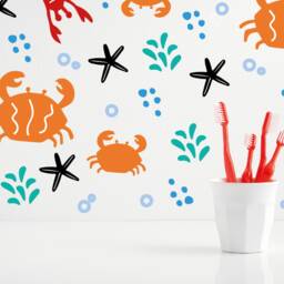 Crab & Lobster Wall Stickers - Kids Room Decals, Bathroom Stickers, Bright Decor, Scandi Style Living - thumbnail 1