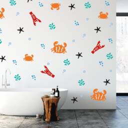 Crab & Lobster Wall Stickers - Kids Room Decals, Bathroom Stickers, Bright Decor, Scandi Style Living - thumbnail 2