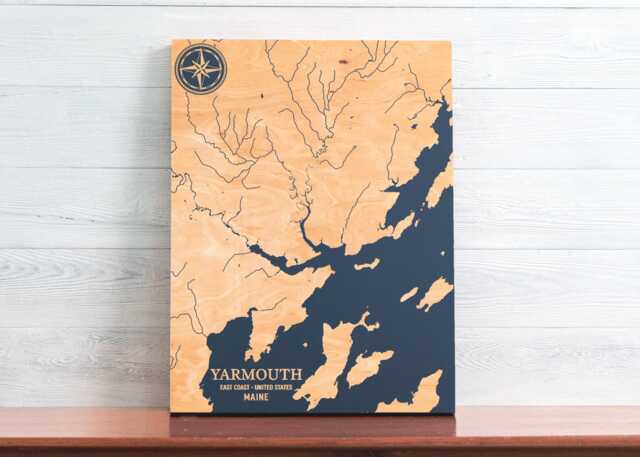 Yarmouth, Maine Map - Engraved Wood Coastal Chart Wall Art Sign, Beach House Home Decor Nautical Life Print, Unique Personalized Family Gift - image 1