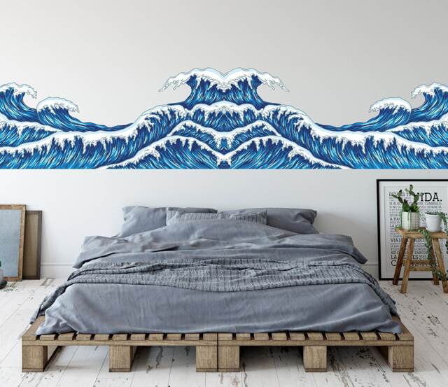 Wave Wall Decal - Ocean Surfing Bedroom Decor Kanagawa Hokusai Vinyl Art Sticker