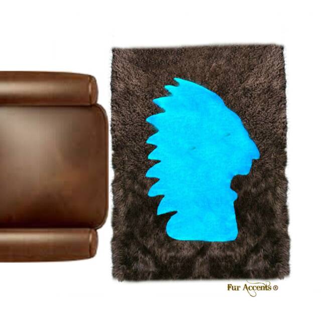 Faux Fur Area Rug - American Indian Head Art, Hand Sewn - image 1