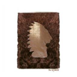 Faux Fur Area Rug - American Indian Head Art, Hand Sewn - thumbnail 3
