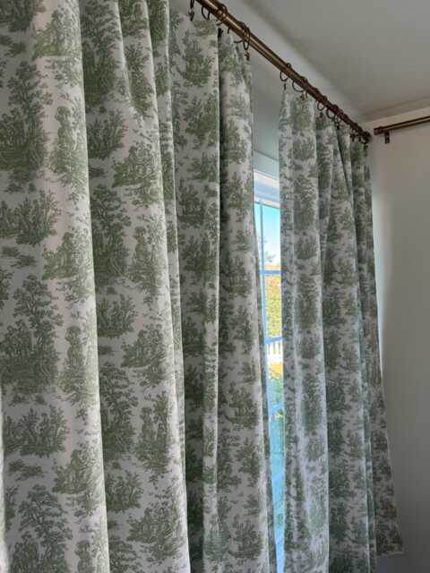 1 Pair Of Toile Print Curtains Collection, Vintage Style Curtains, Window Treatments, Green, Sage Green Jamestown Print - image 1