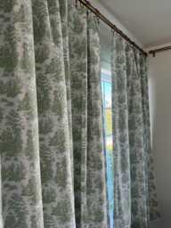 1 Pair Of Toile Print Curtains Collection, Vintage Style Curtains, Window Treatments, Green, Sage Green Jamestown Print - thumbnail 1