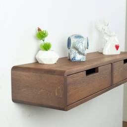 Solid Oak Floating Console Table Entryway Hallway Table With Drawers - thumbnail 2