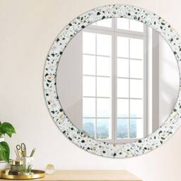 Natural Stone, White, Round Mirror Frame, Wedding Gift, Decorative Wall, Bathroom - thumbnail 3