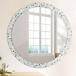 Natural Stone, White, Round Mirror Frame, Wedding Gift, Decorative Wall, Bathroom - thumbnail 4