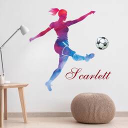 Personalised Girls Football Strike Wall Decals Female Player Vinyl Bedroom Decor - thumbnail 1