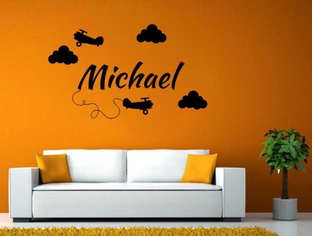 Custom Kids Name Personal Children Room Sky Clouds Airplane Crop Duster Diy Wall Stickers Decals Vinyl Mural Decor Art L2159 - image 1