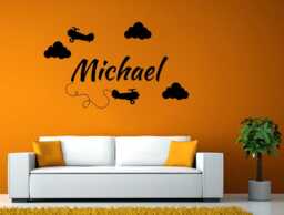 Custom Kids Name Personal Children Room Sky Clouds Airplane Crop Duster Diy Wall Stickers Decals Vinyl Mural Decor Art L2159 - thumbnail 1