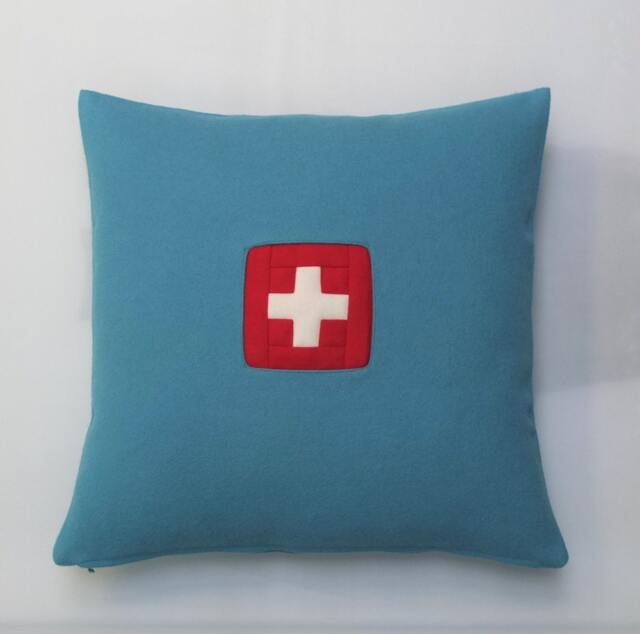 Hand-Sewn Wool Cushion Cover, 45 X cm - 18 18 Inch, With Swiss Cross