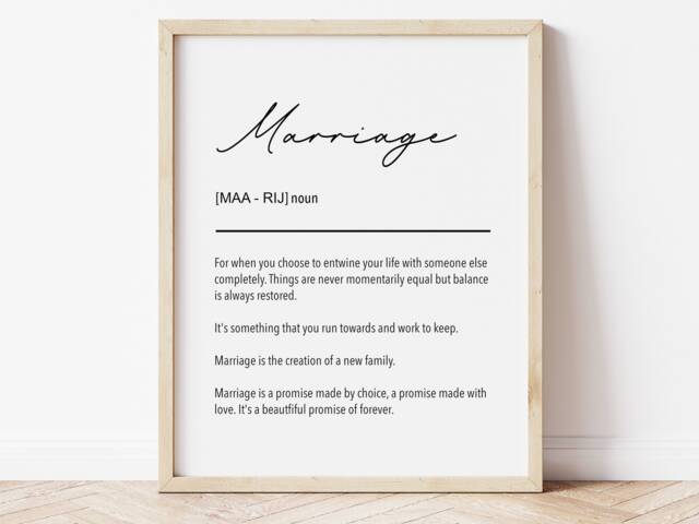 Marriage Definition Print - Wife Husband Valentines Day Gift Anniversary Wedding Present - image 1