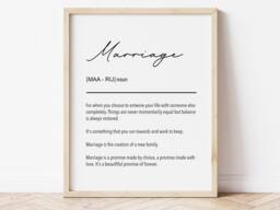 Marriage Definition Print - Wife Husband Valentines Day Gift Anniversary Wedding Present - thumbnail 1