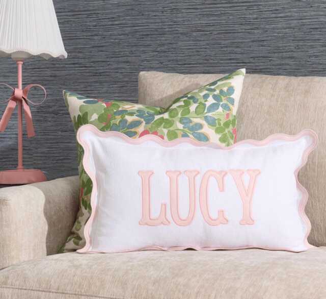 12x20 in Personalized Scalloped Applique Name & Monogram Pillow Cover - image 1