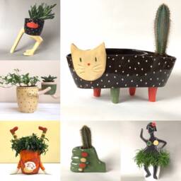 Planter Pot, Ceramic Planter, Funny Girl, Orange , Yellow, Green, Made To Order - thumbnail 4