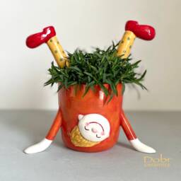 Planter Pot, Ceramic Planter, Funny Girl, Orange , Yellow, Green, Made To Order - thumbnail 2