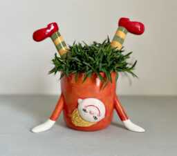 Planter Pot, Ceramic Planter, Funny Girl, Orange , Yellow, Green, Made To Order