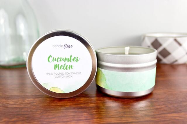 Cucumber Melon Soy Candle in 4Oz Tin, Wood Wick Candle, Cucumber Melon Spring Tin Scented Fruity - image 1
