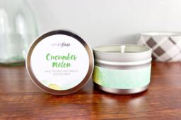 Cucumber Melon Soy Candle in 4Oz Tin, Wood Wick Candle, Cucumber Melon Spring Tin Scented Fruity - thumbnail 1