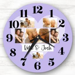 Couple Love Heart Photos Purple Romantic Personalised Gift Clock - thumbnail 1