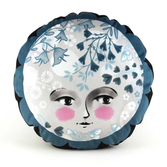 Moon Cushion - Moon Girl Velvet Pillow Teal Blue - image 1