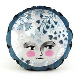 Moon Cushion - Moon Girl Velvet Pillow Teal Blue - thumbnail 1