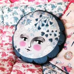 Moon Cushion - Moon Girl Velvet Pillow Teal Blue - thumbnail 2