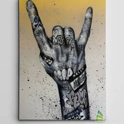 Rock On Graffiti Hand Canvas Art Wall Print Picture Banksy Style Framed Home Decor -D24 - thumbnail 2