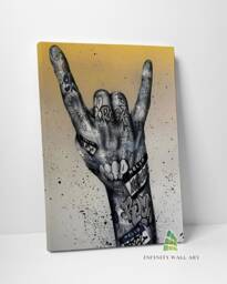Rock On Graffiti Hand Canvas Art Wall Print Picture Banksy Style Framed Home Decor -D24 - thumbnail 1