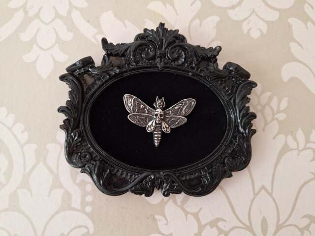 Gothic Death's Head Moth Wall Decor Baroque Oval Frame, Macabre Art - image 1