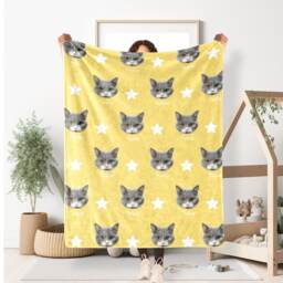 Personalized Pet Head Face Blanket, Picture Blanket With Name, Memorial Dog Photo Blanket Cat Gift