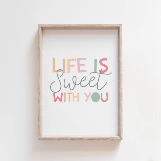Life Is Sweet Print, Girls Nursery Kitchen Wall Art, Bedroom, Kids Pastel Prints, Playroom - image 1