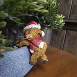 Christmas Highland Cow Pot Hangers - Cute Holiday Decorations For Planters, Festive Accessories, Farmhouse D??cor - thumbnail 4